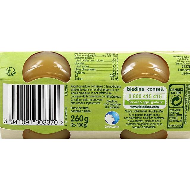3041091303370 - Blédina - Les Récoltes Bio - Pomme Poire Bio Pot Bébé Dès 4/6 mois