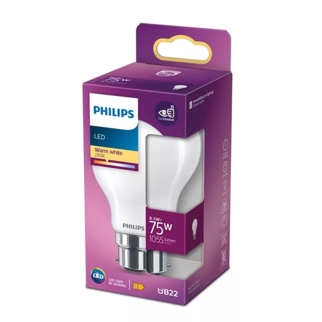 8718699764470 - Philips - Ampoule B22 - 8,5W blanc chaud dépoli