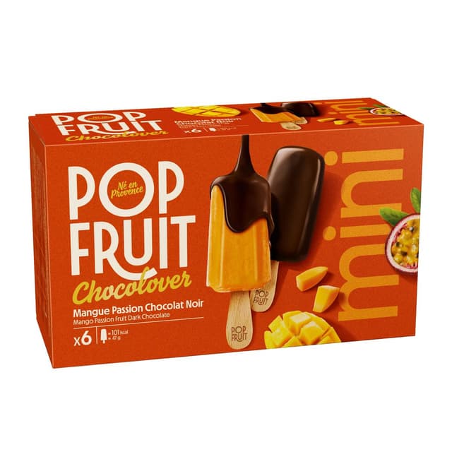 3760124196870 - Pop' Fruit - Bâtonnet 100% fruit mangue et fruit de la passion enrobé de chocolat noir
