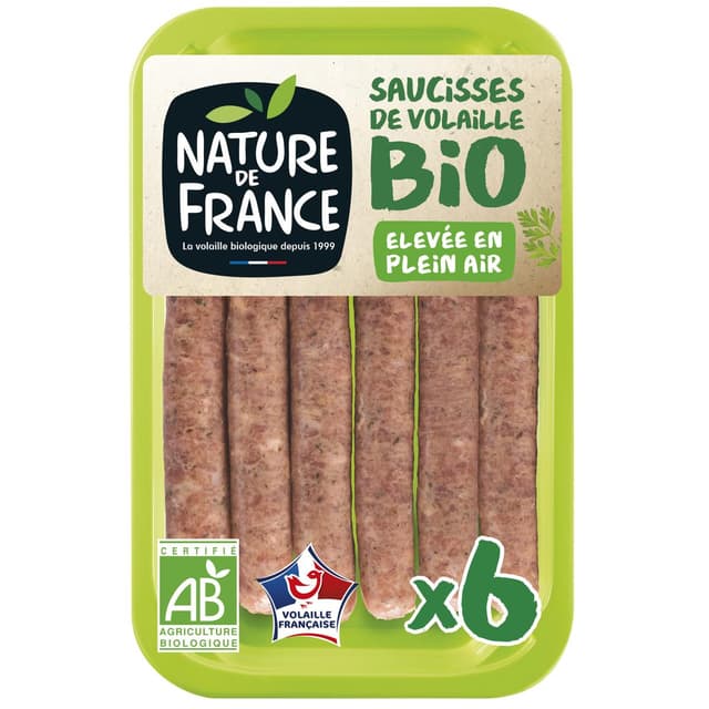 3422210451071 - Nature De France - Saucisses de volaille aux herbes BIO