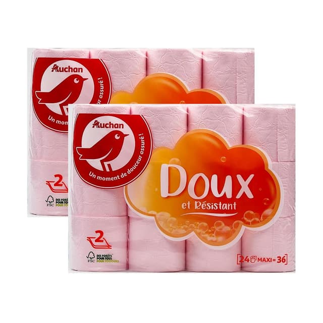 2050000416071 - Auchan - Papier toilette rose maxi doux et résistant 2 épaisseurs