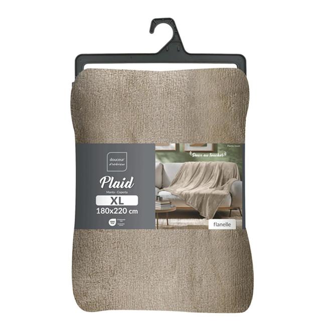 3574386087971 - Douceur D Interieur - Plaid Uni En Flanelle Taupe