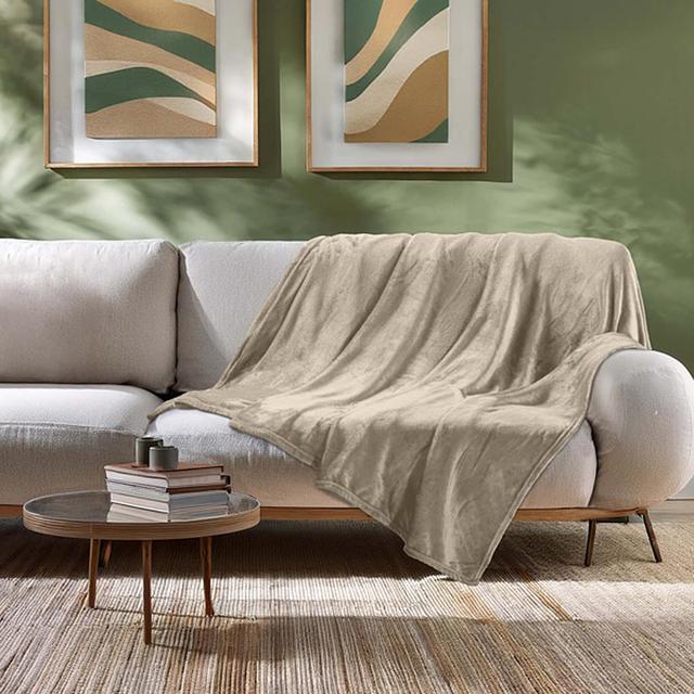 3574386087971 - Douceur D Interieur - Plaid Uni En Flanelle Taupe