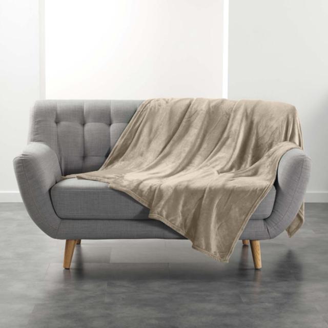 3574386087971 - Douceur D Interieur - Plaid Uni En Flanelle Taupe