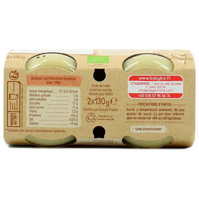 3288131510972 - Babybio - Pomme, Banane et Lait de Coco Bio Pot Bébé Dès 6 mois