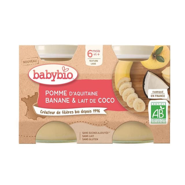 3288131510972 - Babybio - Pomme, Banane et Lait de Coco Bio Pot Bébé Dès 6 mois