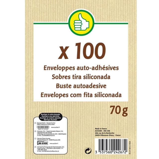 3537560242672 - Pouce - 100 enveloppes blanches auto-adhésives