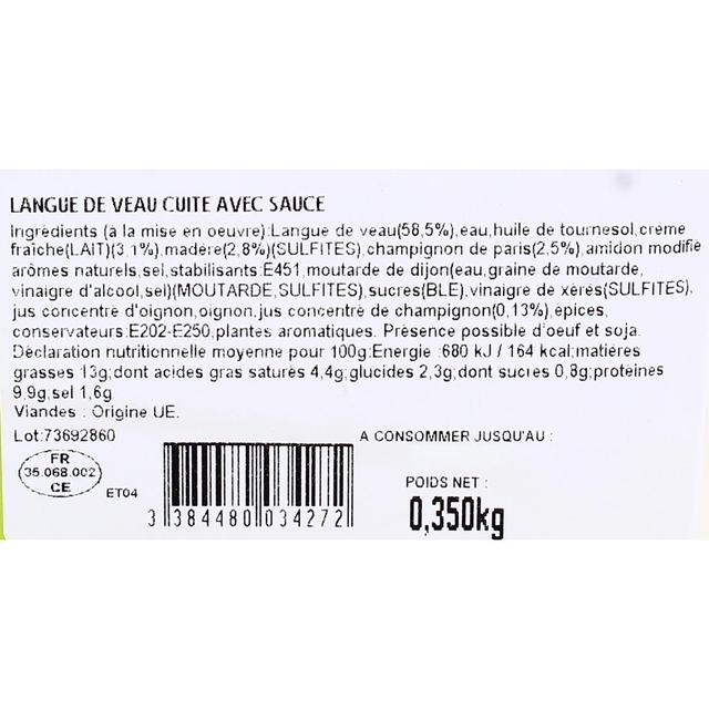 3384480034272 - Tendriade - Langue de Veau Sauce Madère