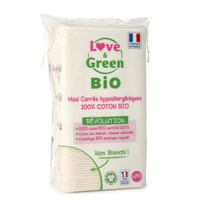 3700668701673 - Love & Green - Maxi-Carrés 100% Coton BIO - Non Blanchis