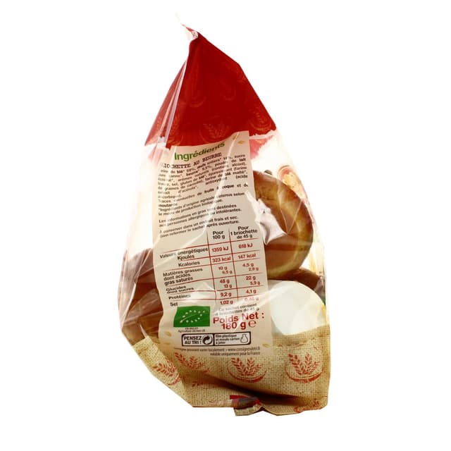 3587220002573 - La Fournée Dorée - Brioche Parisienne Pur Beurre Bio, 180g