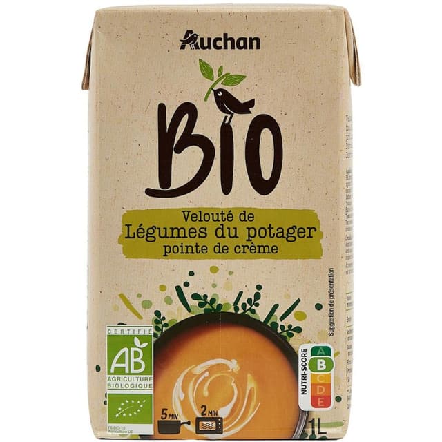 3596710494873 - Auchan BIO - Soupe veloutée de légumes du potager pointe de crème bio