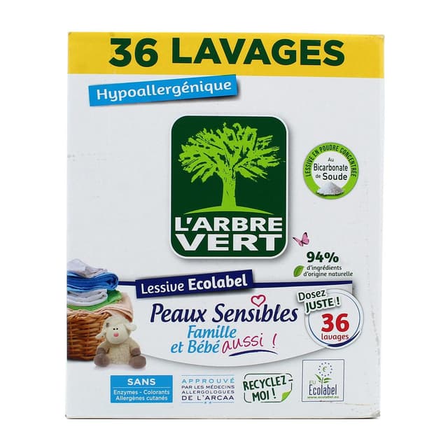Achat / Vente L'arbre Vert Lessive en poudre Peaux sensibles, 1,8kg — free download