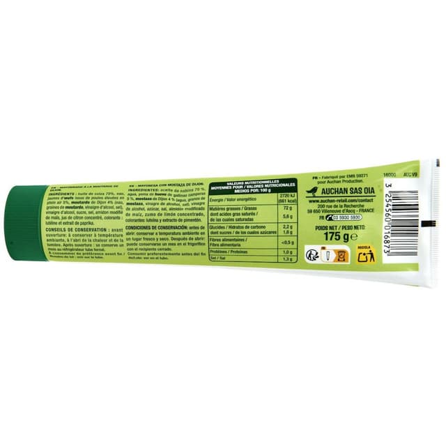 3254560016873 - Auchan - Mayonnaise à la moutarde de Dijon et aux oeufs frais en tube