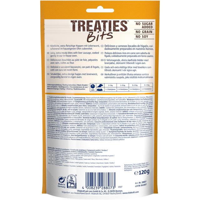 4008239288073 - Vitakraft Treaties Bits - Bouchées Saucisse de Foie - Friandise Récompense pour chien