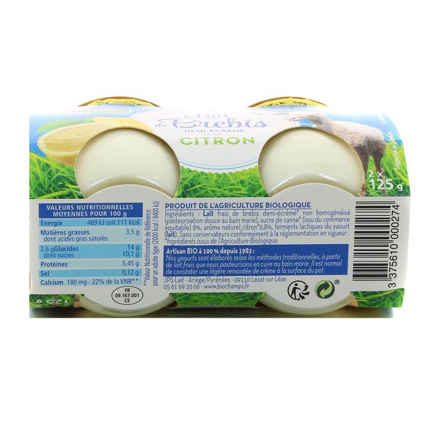3375610000274 - Biochamps - Yaourt bio citron au lait de brebis