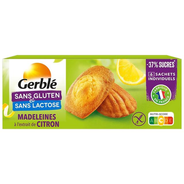 3551100781674 - Gerblé Sans Gluten Sans Lactose - 6 Madeleines Citron sans gluten et sans lactose -37% de sucres en moins