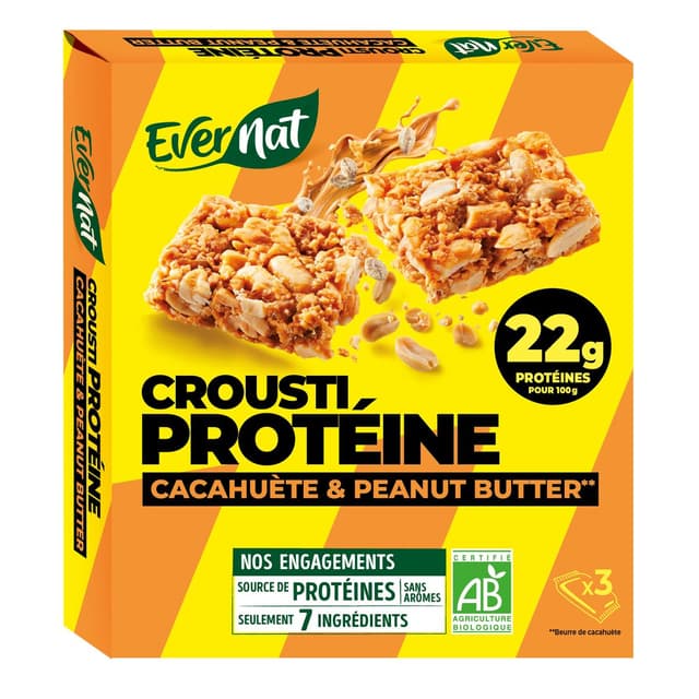 3396411253874 - Evernat - Barre Crousti Protéines Cacahuète Peanut Butter bio