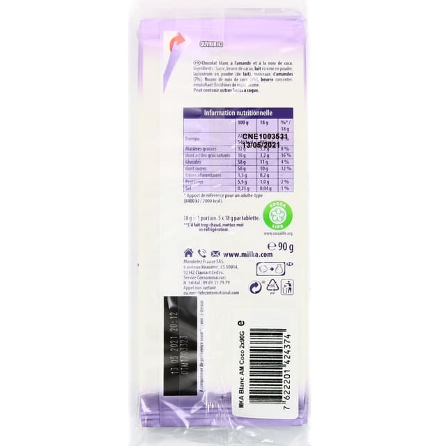 7622201424374 - Milka - Chocolat blanc copaya amande coco