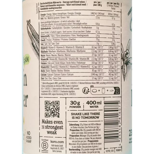 4255582816075 - Koro - Protéines en poudre vegan à la vanille pour boisson