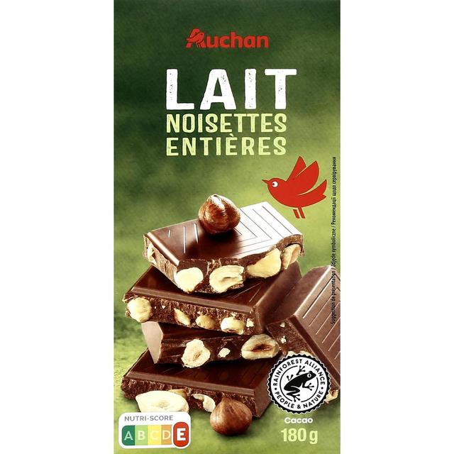 3245678046975 - Auchan - Tablette de chocolat au lait aux noisettes entières