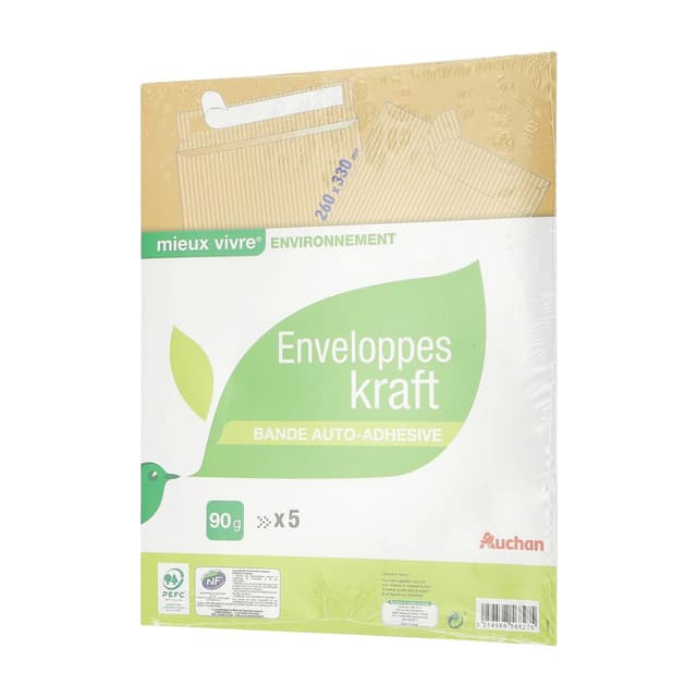 3254568568275 - Auchan - 5 Enveloppes kraft auto-adhésives