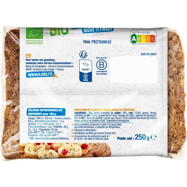 3229820798875 - Bjorg - Pain Complet Proteine Bio