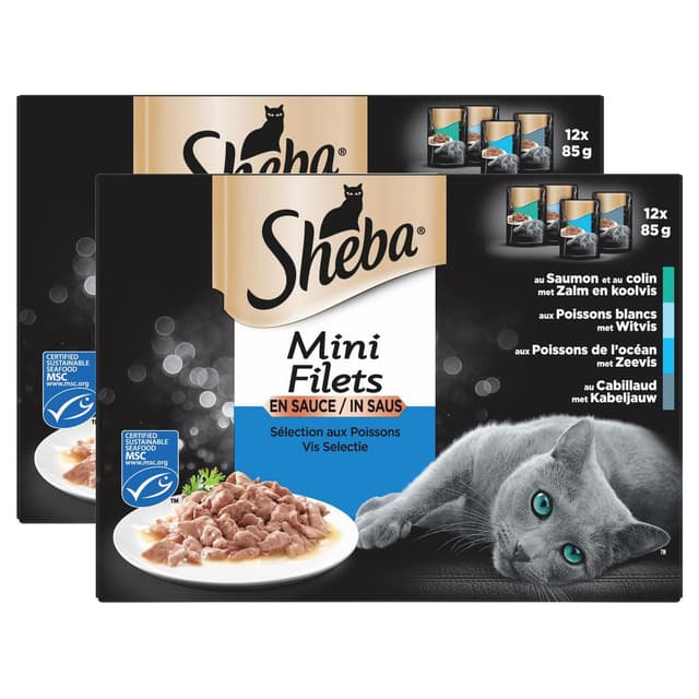 2050000420276 - Sheba - Mini Filets - Sachets en Sauce Sélection Poissons 4 Variétés pour chat