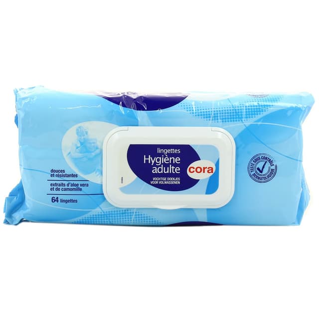 3257985331576 - Cora - Lingettes papier toilette pour adulte à l'extrait d'aloé vera et de camomille