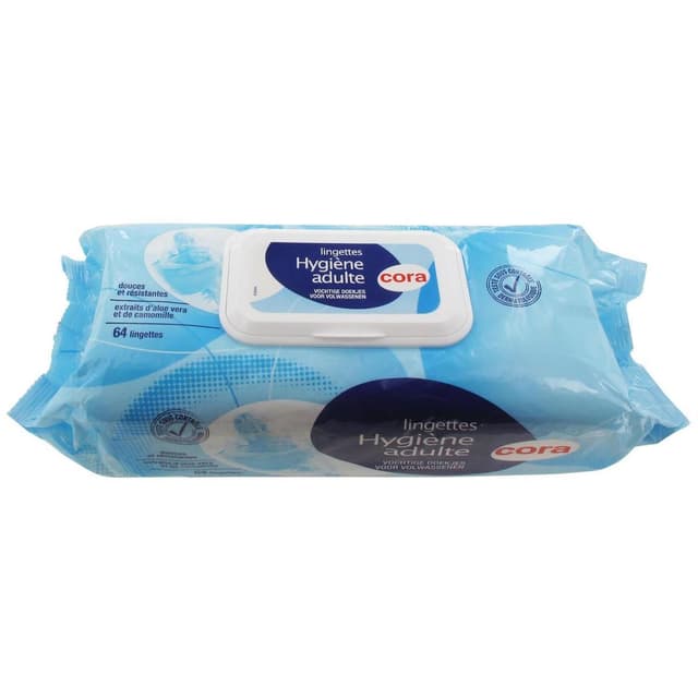 3257985331576 - Cora - Lingettes papier toilette pour adulte à l'extrait d'aloé vera et de camomille