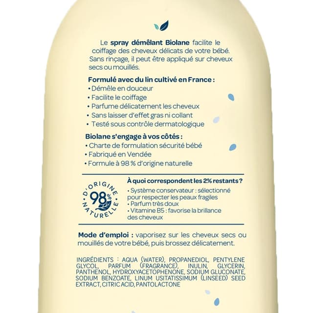 3286010111876 - Biolane - Spray démêlant cheveux bébé sans rinçage