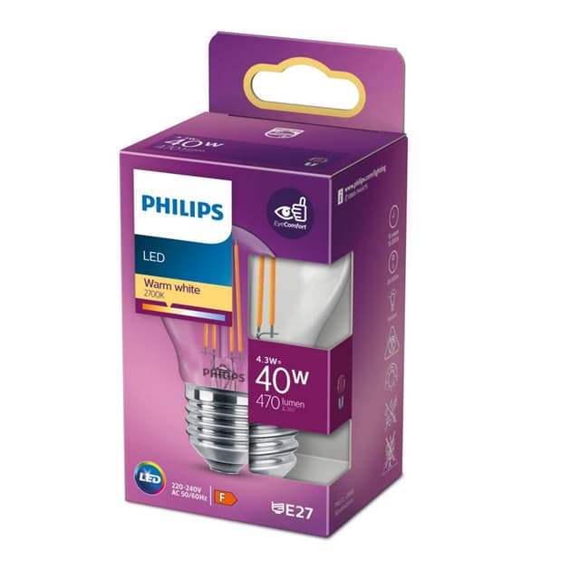 8718699763176 - Philips - Ampoule E27 - 4,3W Blanc Chaud Transparente