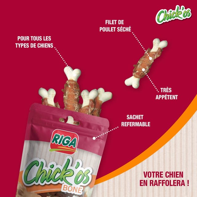 3166780045376 - Riga Chick'Os - Bone au poulet - Friandise Récompense pour chien