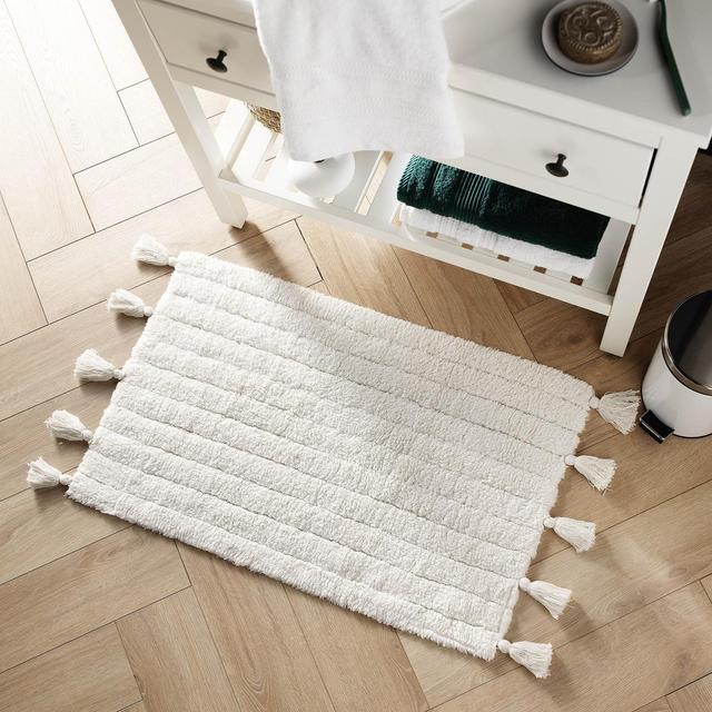 3574388016276 - Douceur D Interieur - Tapis de bain + pompon coton blanc
