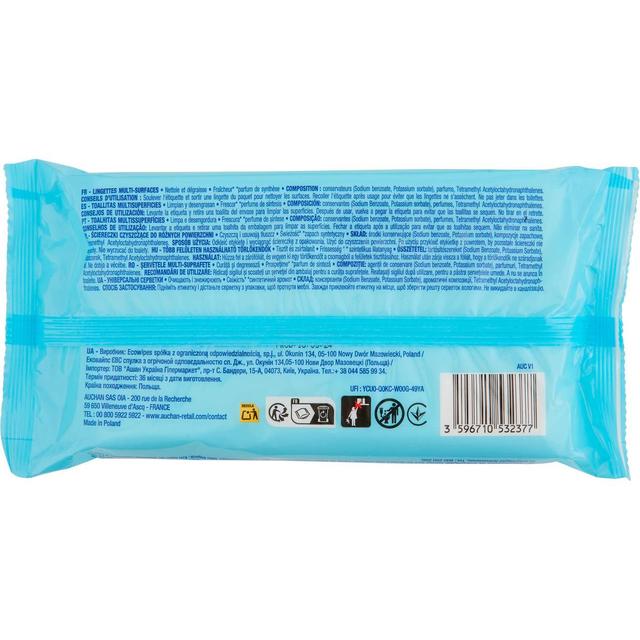 3596710532377 - Auchan - Lingettes multi-surfaces fraîcheur