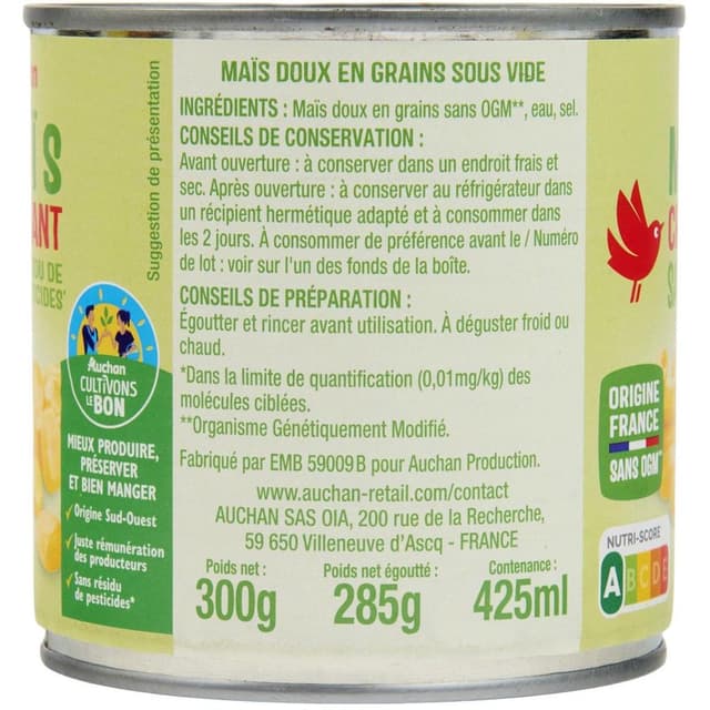 3596710545377 - Auchan - Maïs croquant sans résidu de pesticides