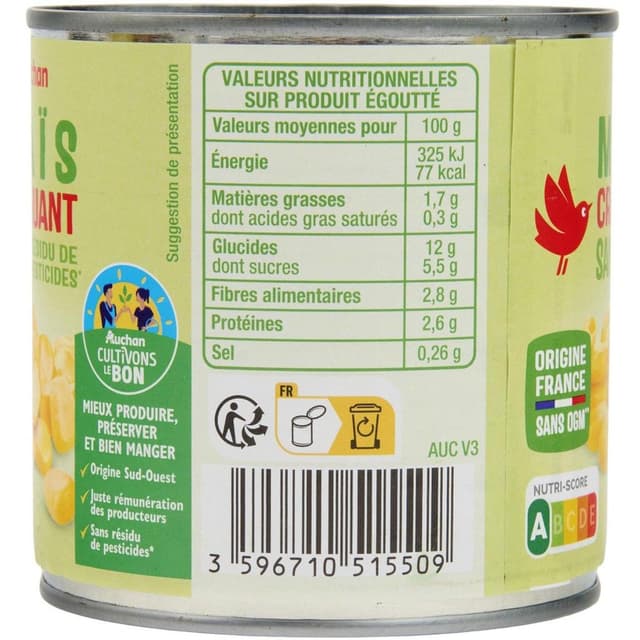 3596710545377 - Auchan - Maïs croquant sans résidu de pesticides