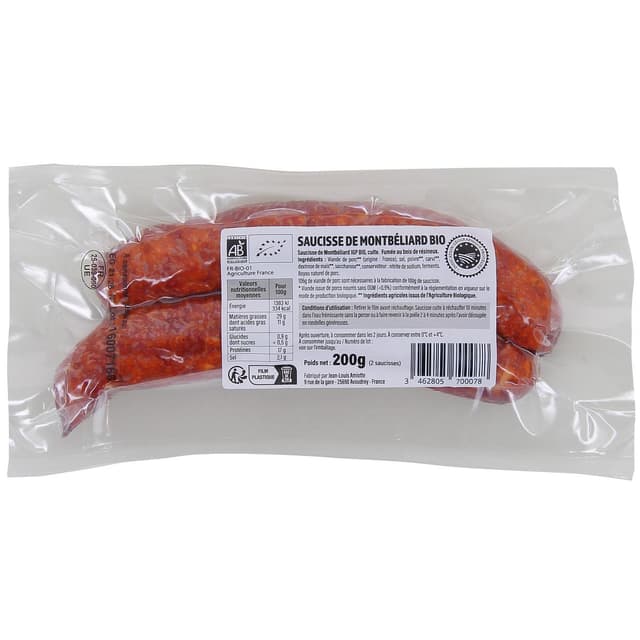 3462805700078 -  - Saucisses de Montbelliard Bio