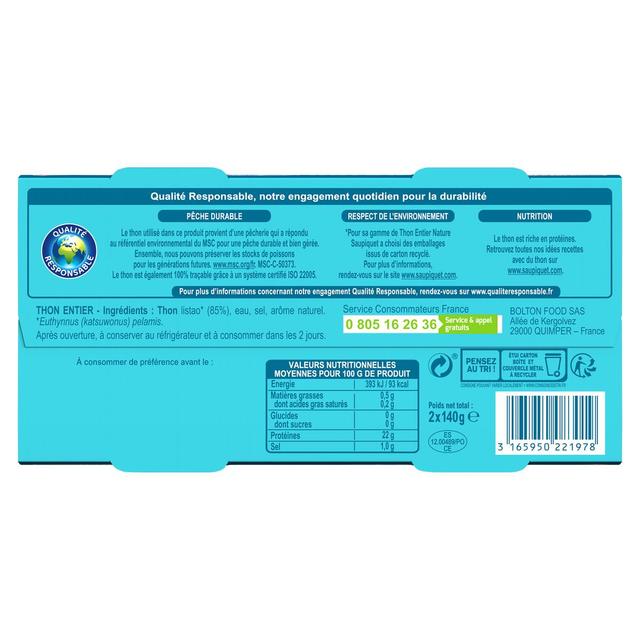 3165950221978 - Saupiquet - Thon entier naturel MSC sans égouttage