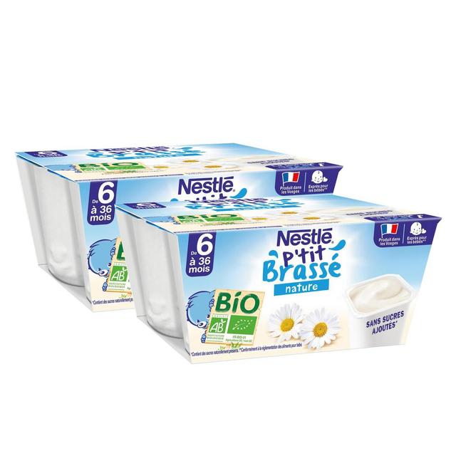 2050000394478 - Nestlé - P'tit Brassé - Dessert Lacté Nature Bio Coupelle Bébé Dès 6 mois