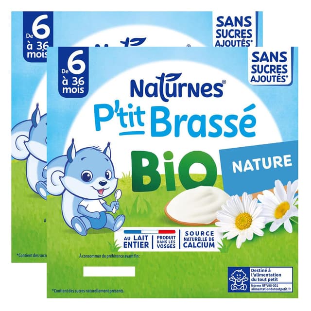 7613036279635 - Naturnes® - P'tit Brassé - Dessert Lacté Nature Bio Coupelle Bébé Dès 6 mois