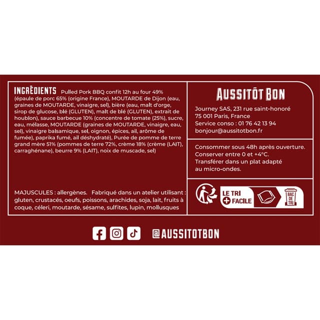 3701565400379 - Aussitôt Bon - Pulled Pork, Ecrasé de Pomme de Terre