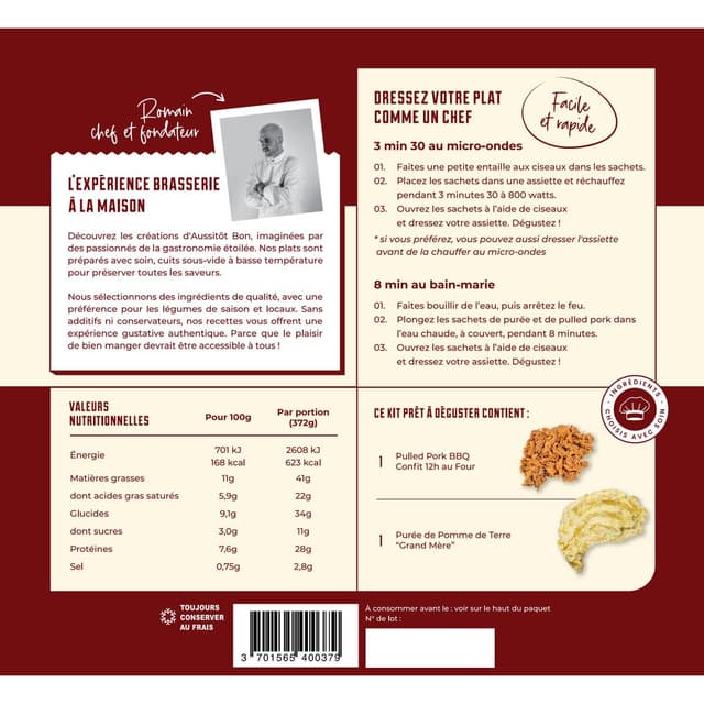 3701565400379 - Aussitôt Bon - Pulled Pork, Ecrasé de Pomme de Terre