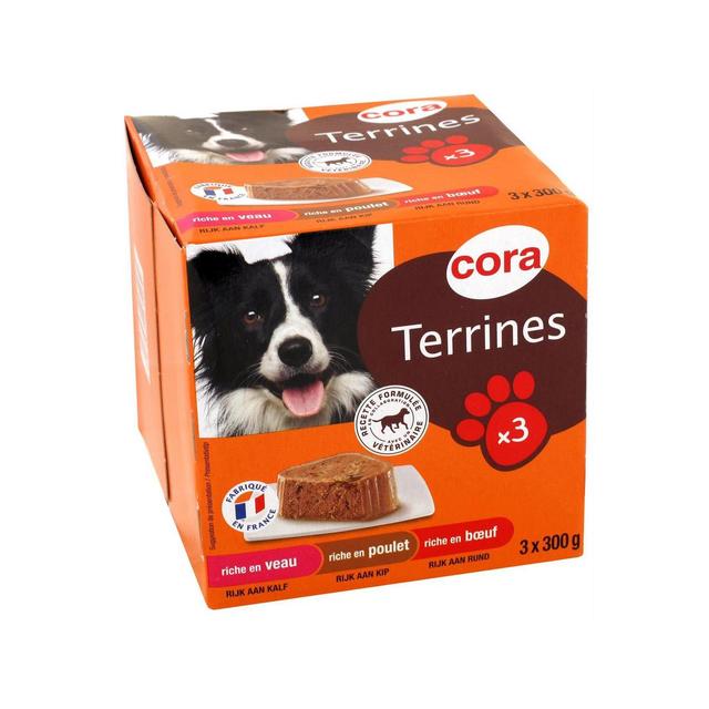 3257980461179 - Cora - Barquettes Terrines Viandes 3 variétés pour Chien