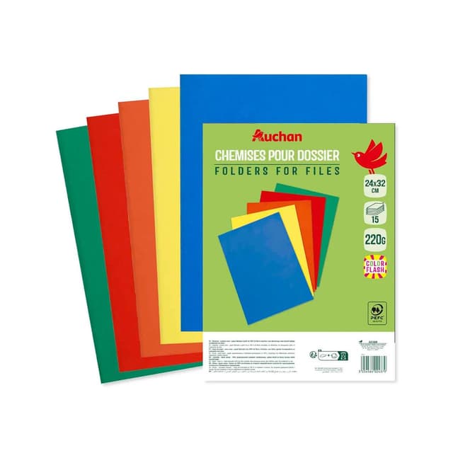 3254564024379 - Auchan - Sous-chemises carton 24 x 32 cm pour dossier coloris assortis