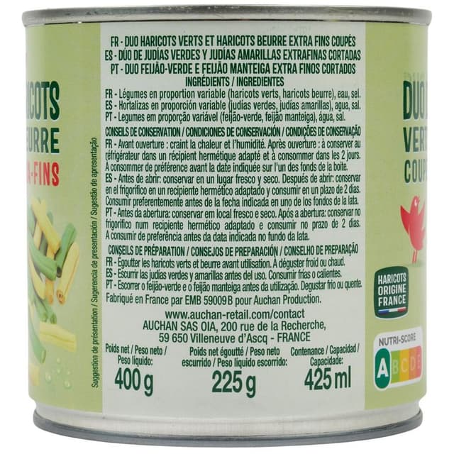 3596710467679 - Auchan - Duo de haricots verts et beurre extra-fins