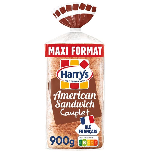 3228857000180 - Harrys - Pain de Mie Complet Maxi American Sandwich sans additifs, 900g