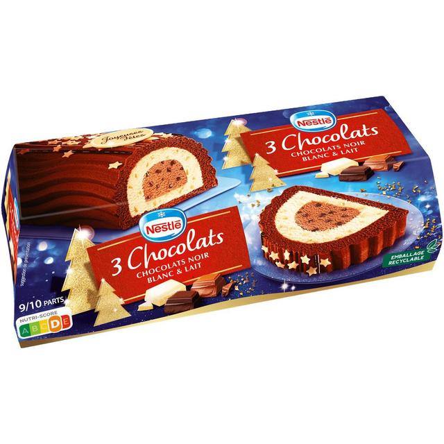 3274664220280 - Nestlé - Bûche glacée aux 3 chocolats- Chocolat noir, chocolat blanc, chocolat au lait et petits éclats