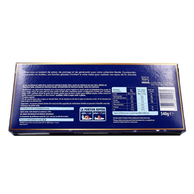 3274664220280 - Nestlé - Bûche glacée aux 3 chocolats- Chocolat noir, chocolat blanc, chocolat au lait et petits éclats