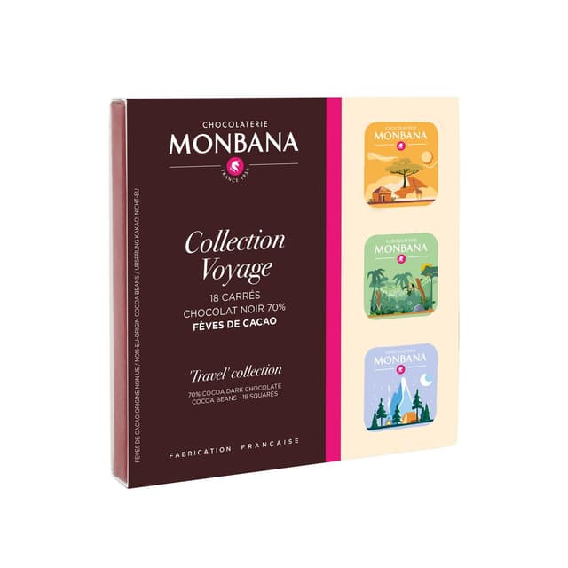 3474341106580 - Chocolaterie Monbana - Coffret Collection Voyage Carré Chocolat Noir 78% 