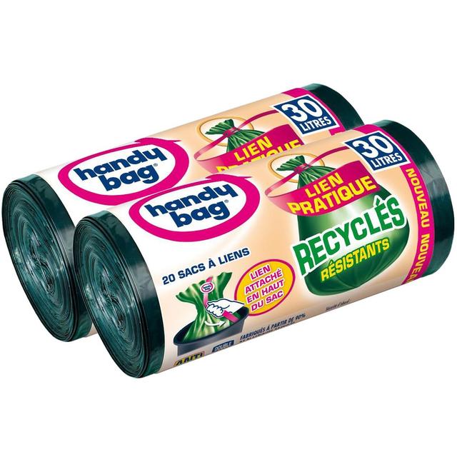 2050000314681 - Handy Bag - Sacs poubelle 30L recyclés double épaisseur à liens 
